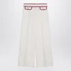 Valentino Ivory Trousers With Gold V In Neutral