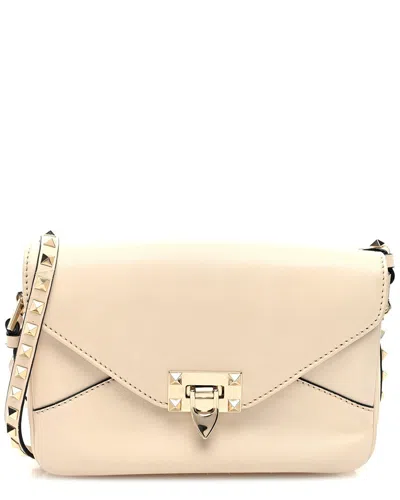 Valentino Garavani Valentino Ivory Vitello Rockstud Leather Rockstud Flip Lock Shoulder Flap Bag  (authentic Pre-loved) In Nude