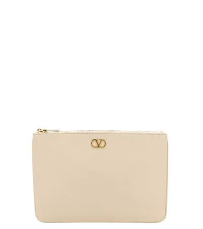 Valentino Garavani Ivory Vlogo Clutch In Neutral