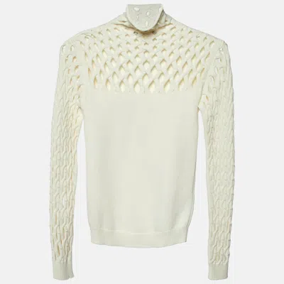 Pre-owned Valentino Ivory White Mesh Knit High Neck Jumper M