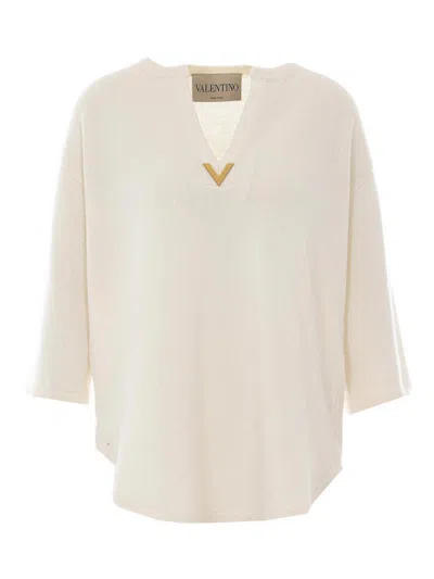 Valentino Ivory White Sweater In Pink