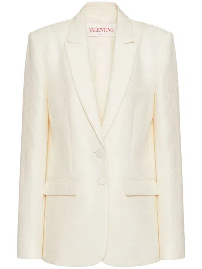 Valentino Ivory Wool And Silk Blend Blazer Jacket For Women In White