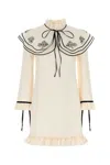 Valentino Wool Blend Mini Dress With Embroidered Ruffles