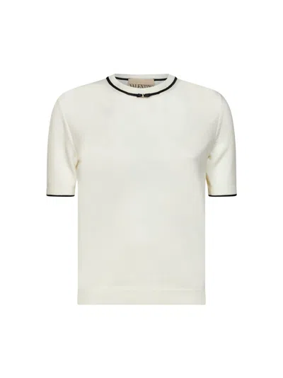 Valentino Ivory Wool Sweater With Contrasting Edges And Vlogo In White
