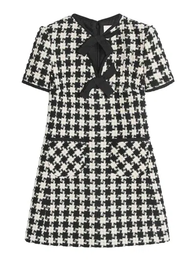 Valentino Embroidered Damier Light Tweed Short Dress In Black