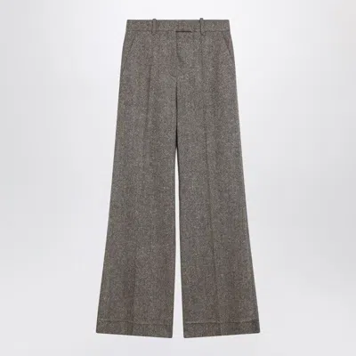 Valentino Ivory/brown Patterned Wool Trousers In Gray