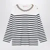 Valentino Ivory/navy Striped Jersey With Embroidery