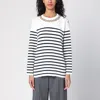 Valentino Embellished Striped Ribbed Cotton Sweater In Blue