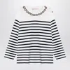 VALENTINO VALENTINO IVORY/NAVY STRIPED JERSEY WITH EMBROIDERY