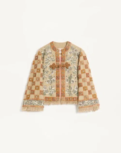 Valentino Jacke Aus Leinen Mit Stickerei Frau Multicolor 40 In Nude