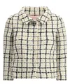 Valentino Check Three-quarter Sleeve Tweed Jacket In Beige