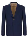Valentino Wool Blazer With Front Pockets And Notch Lapel In Blue