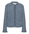 Valentino Sky Blue Tweed Crewneck Jacket In Blue