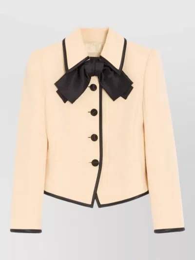 Valentino Jacket Bow Detail Contrasting Trim Long Sleeves In Neutral