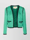 Valentino Womens Pure Green Floral Crop Wool And Silk Jacket