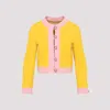 Valentino Bi-color Crystal Crepe Crop Jacket In H Bright Narciso Pale Rose