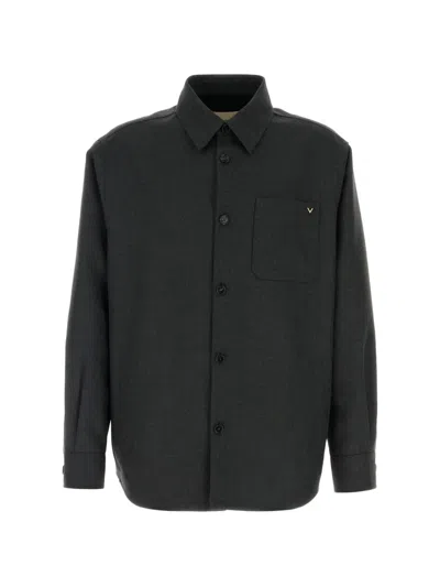 Valentino Garavani Gabardine Overshirt With Viscose Lining In Black