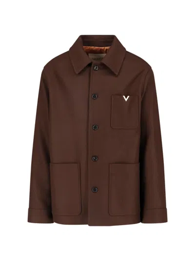 Valentino Wool Jacket Vgold Detail Collar Design In Brown