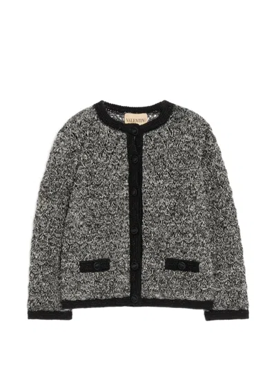 Valentino Knit Jacket Contrast Trim Front Pockets In Black