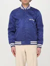 Valentino Blue Bomber Jacket In Printed Polyamide With Zip And High Collar In Blue