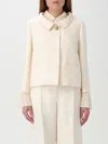 Valentino Garavani White Jacket With Spread Collar And Front Jewel Button In Wool And Silk Woman In Yellow Cream