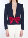 Valentino Tailored Bow-detail Jacket Crafted From Lightweight Viscose In Blue