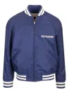 Valentino Blue Bomber Jacket In Printed Polyamide With Zip And High Collar