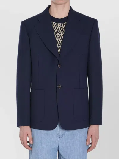 Valentino Jacket Wool Gabardine Four Buttons In Blue