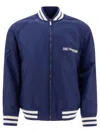 Valentino Blue Bomber Jacket In Printed Polyamide With Zip And High Collar