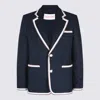 Valentino Garavani Torchon Blazer With Mirror Lapels And Piping In Blue