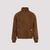 Valentino Ribbed Lambskin Suede Leather Jacket With Stand-up Collar In Brown