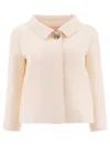 Valentino Garavani White Jacket With Spread Collar And Front Jewel Button In Wool And Silk Woman