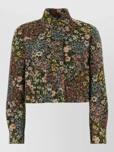 Valentino Jacquard Blazer Floral Pattern Front Pockets In Multi