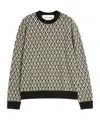 Valentino Crewneck Wool Jumper With Toute La V Jacquard Pattern In Black/cream