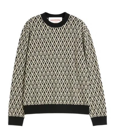 VALENTINO CREWNECK WOOL JUMPER WITH TOUTE LA V JACQUARD PATTERN