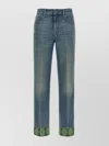 Valentino Medium Blue Jeans With Green Embroidery, Straight Leg, High Waist