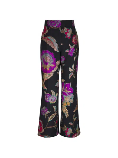Valentino Metallic Floral Jacquard Flare Ankle Pants In Animal Print