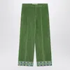 Valentino Washed Cotton-linen Velvet Trousers With Jacquard Hems In Green