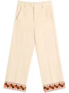 Valentino Wool Trousers With Embroidered Hem And Wide Leg In Nude