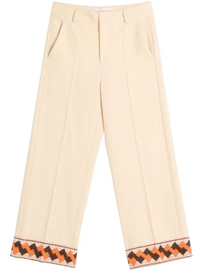 VALENTINO JACQUARD-HEM WOOL TROUSERS