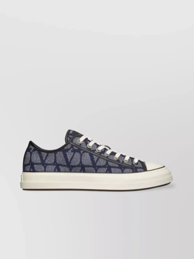 VALENTINO GARAVANI JACQUARD ICONOGRAPHE LOW-TOP SNEAKER WITH LEATHER ACCENTS