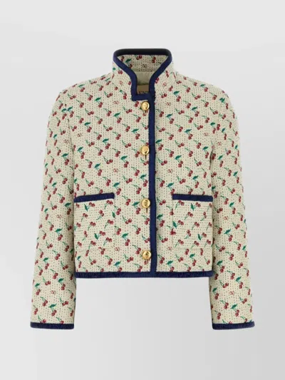 Valentino Jacquard Jacket With Button Detailing And Front Pockets In Neutral