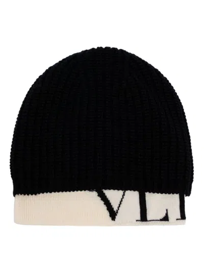 Valentino Garavani Jacquard Logo Motif Beanie In Blue