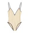 Valentino Jacquard Logo Swimsuit In Nude