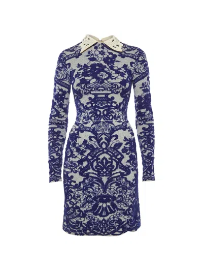 Pre-owned Valentino Jacquard Mini Dress In Blue