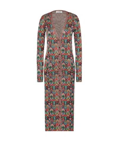 Valentino Jacquard Optical-pattern Lurex Long Cardigan In Multi