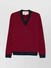 Valentino Wool Jumper With Toute La V Jacquard Pattern In Red