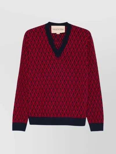 VALENTINO JACQUARD PATTERN WOOL V NECK SWEATER