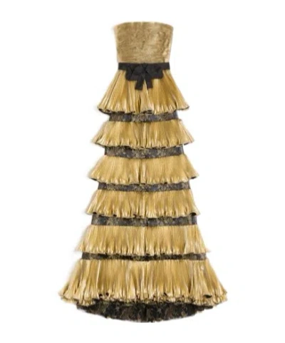 Valentino Jacquard Reps Lamé Maxi Dress In Brown