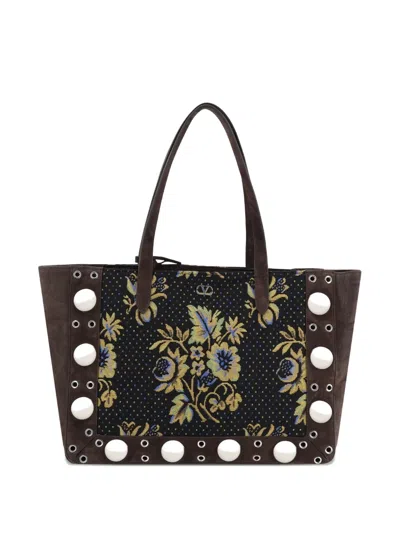 Valentino Garavani Jacquard Shoulder Bag In Brown